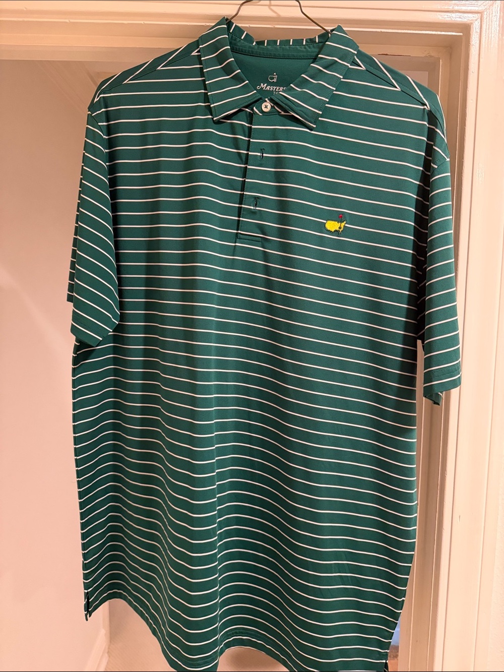 Masters Green Striped Polo with Yellow Emblem